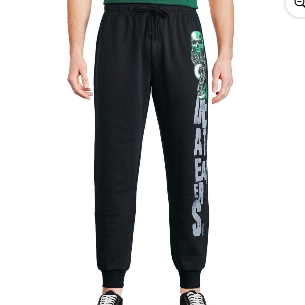 NEW 🆕 Harry Potter Men's Black Graphic Jogger Pants Death Eaters Print size L